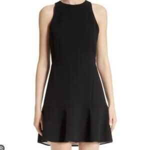 Theory Felicitina Black Bonded Double Crepe Fit Flare Minimalist Mini Dress
